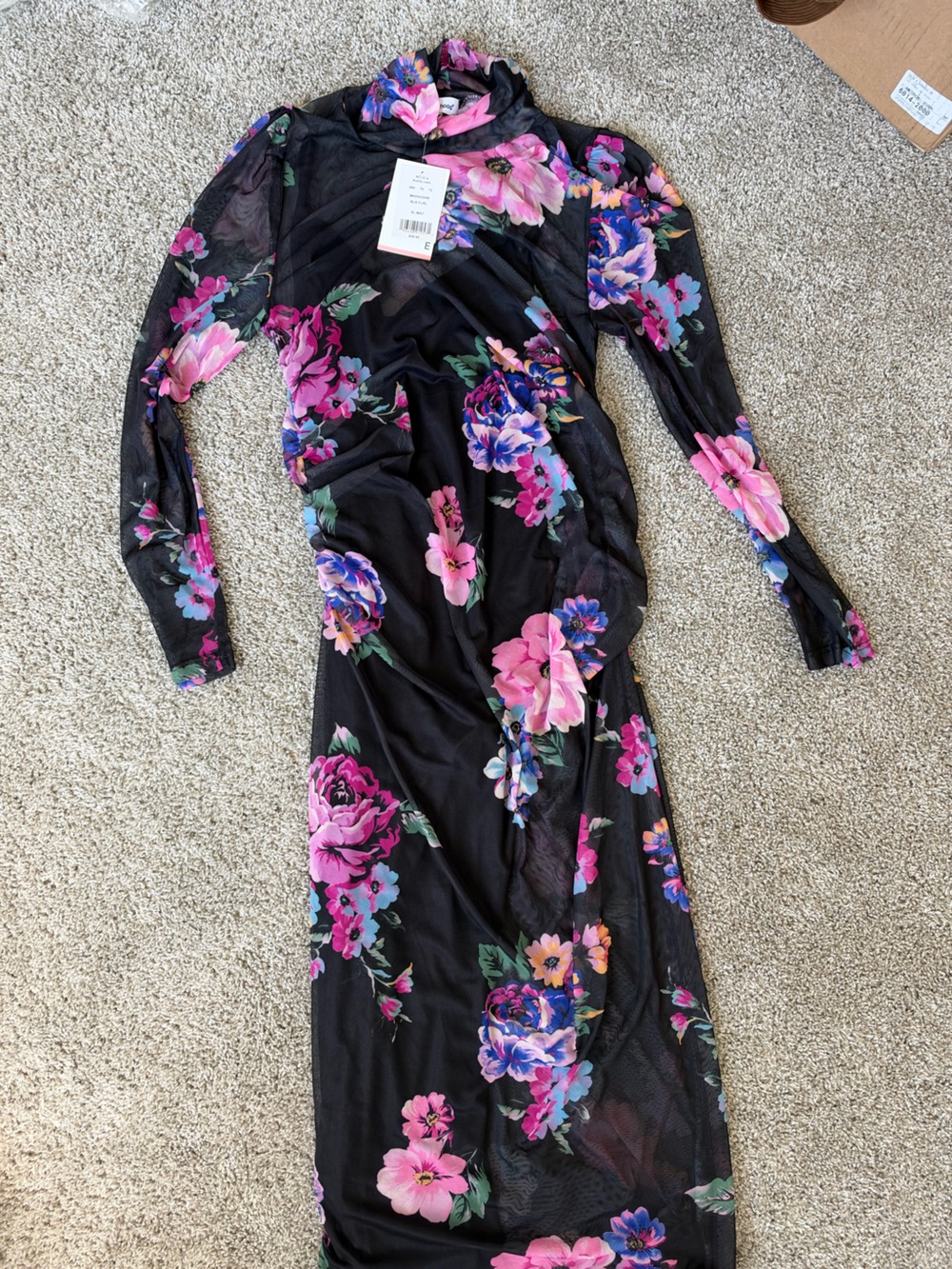 Maternity Black Floral Long-Sleeve Bodycon Dress